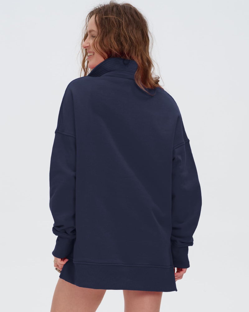 Locachy Womens Casual Oversized Sweatshirt Long Sleeve Button Henley Neck Pullover Tops Fashion Outfits Clothes Navy L - Image 3