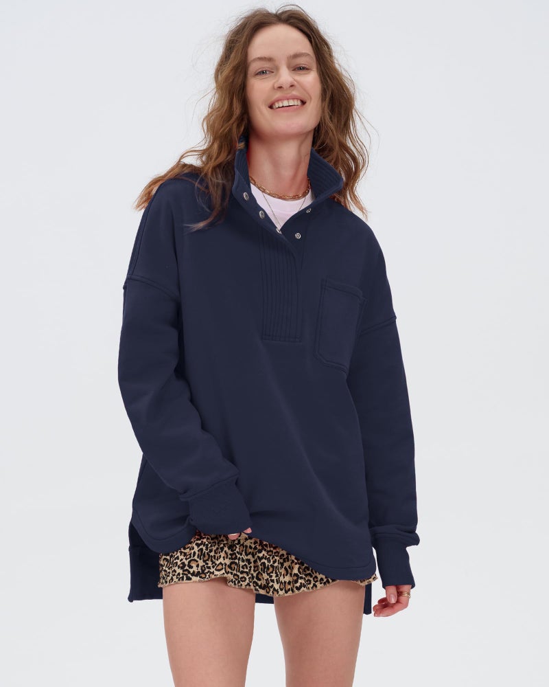 Locachy Womens Casual Oversized Sweatshirt Long Sleeve Button Henley Neck Pullover Tops Fashion Outfits Clothes Navy L - Image 5