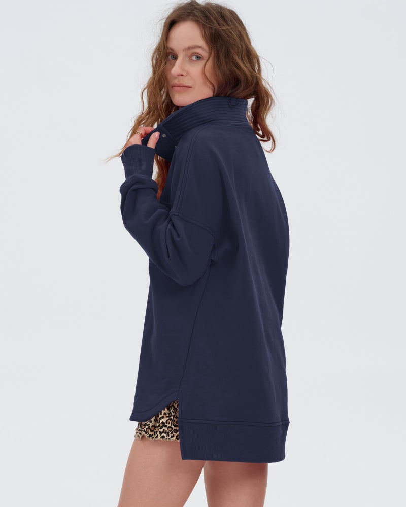 Locachy Womens Casual Oversized Sweatshirt Long Sleeve Button Henley Neck Pullover Tops Fashion Outfits Clothes Navy L - Image 2