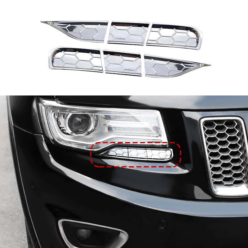 CheroCar Fit for Jeep Grand Cherokee Accessories Chrome ABS Headlight Cleaning Trim Cover Decor Headlight Cleaning Cover for Jeep Grand Cherokee 2014 2015 2016 Exterior Accessories
