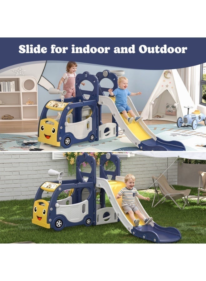 SHEIDLIN Kids Slide with Basketball Hoop, Bus-Shaped Play Set, Indoor Outdoor, Safe HDPE Material, 155x85x130cm for Toddlers - Image 5