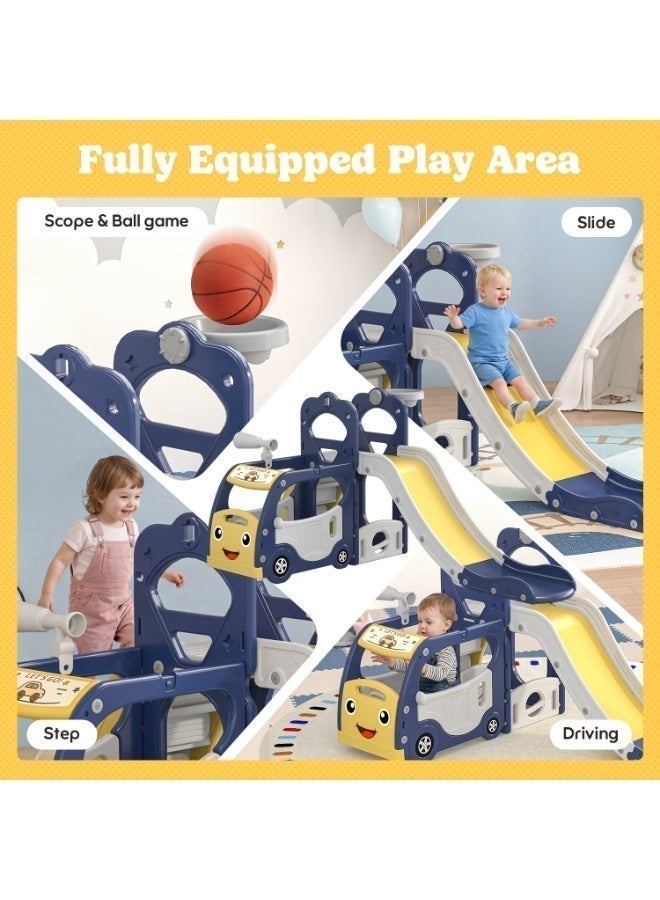 SHEIDLIN Kids Slide with Basketball Hoop, Bus-Shaped Play Set, Indoor Outdoor, Safe HDPE Material, 155x85x130cm for Toddlers - Image 2