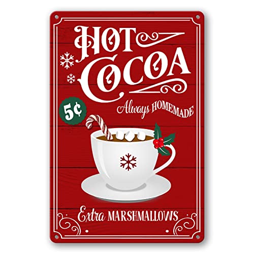 sebiuo Christmas Signs Hot Cocoa Bar Metal Tin Sign Decor For Home Vintage Christmas Coffee Cocoa Sign Hot Chocolate Bar Sign Wall Decorations Gifts 8x12 Inch - Image 1