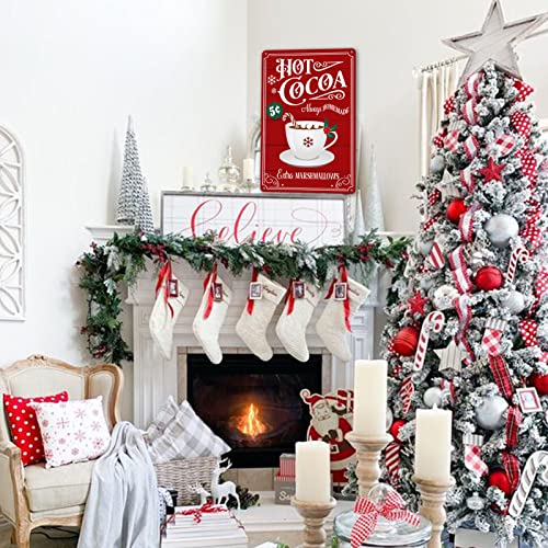 sebiuo Christmas Signs Hot Cocoa Bar Metal Tin Sign Decor For Home Vintage Christmas Coffee Cocoa Sign Hot Chocolate Bar Sign Wall Decorations Gifts 8x12 Inch - Image 2