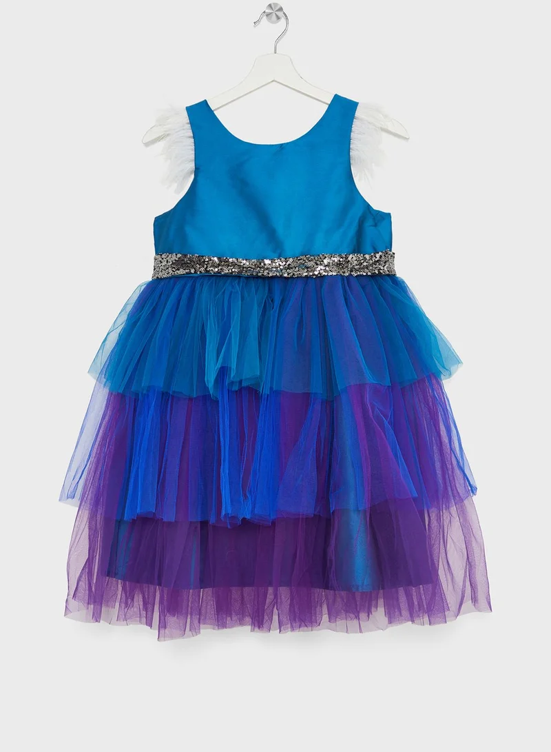 Pinata Girls Sequins Embellished Ruffle Evening Dress