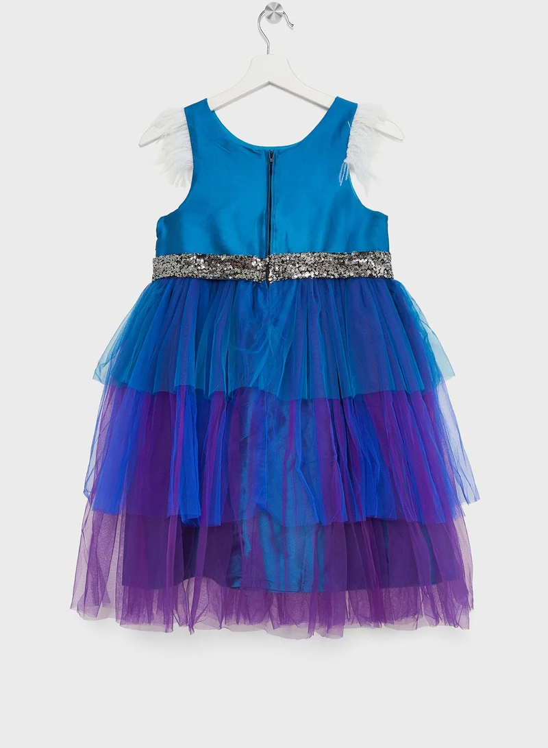 Pinata Girls Sequins Embellished Ruffle Evening Dress