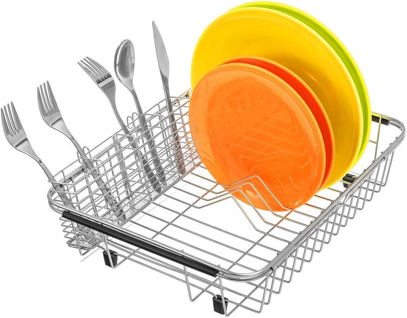 SANNO Stainless Steel Utensil Silverware Holder Organizer Drying Rack Basket Holder with Hooks 4 Divided Compartments Silverware Organizer, Rust Proof, No Drilling - Image 2