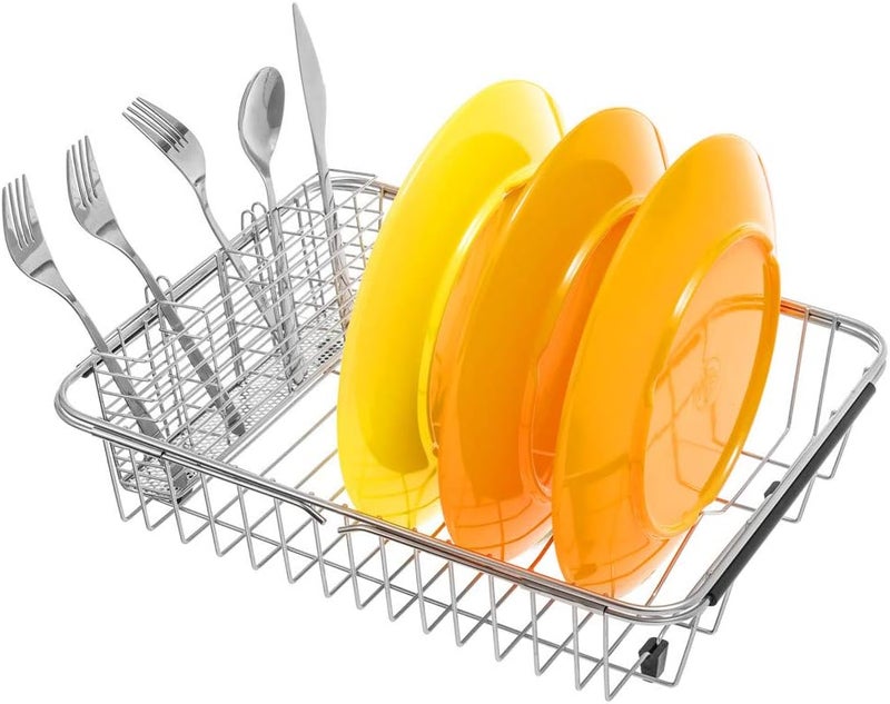 SANNO Stainless Steel Utensil Silverware Holder Organizer Drying Rack Basket Holder with Hooks 4 Divided Compartments Silverware Organizer, Rust Proof, No Drilling - Image 3
