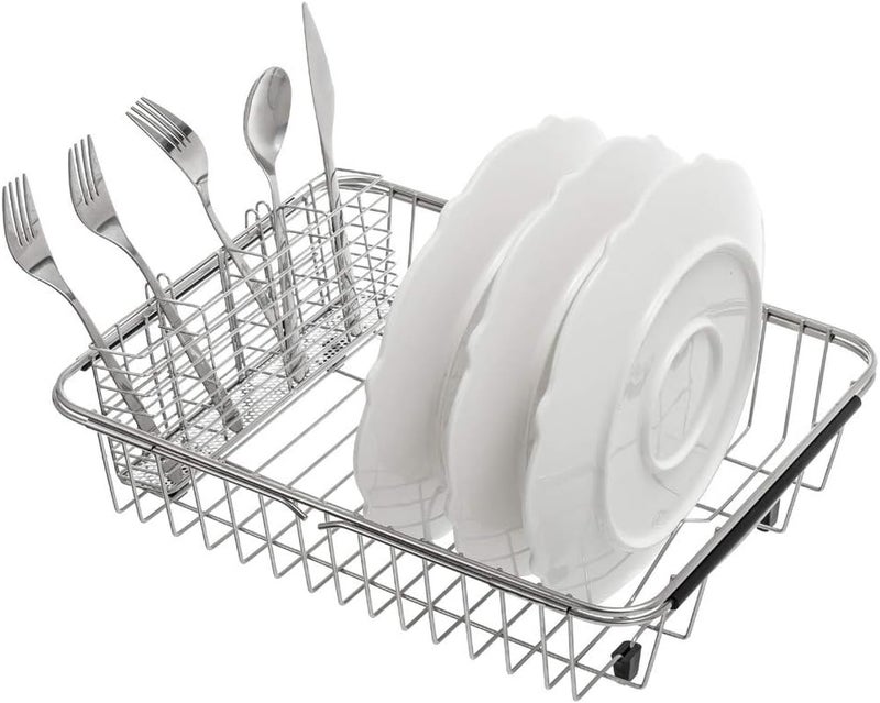SANNO Stainless Steel Utensil Silverware Holder Organizer Drying Rack Basket Holder with Hooks 4 Divided Compartments Silverware Organizer, Rust Proof, No Drilling - Image 4
