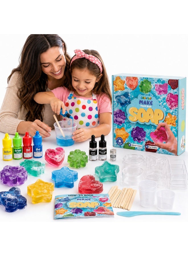 GRAFLO Soap Making Kit for Kids – DIY Make Your Own Soap Set with 8 Soap Bases, 4 Molds, 4 Colors, 2 Fragrances & Glitter, STEM Arts & Crafts Activity Gift for Boys & Girls Ages 6-12 - Image 1