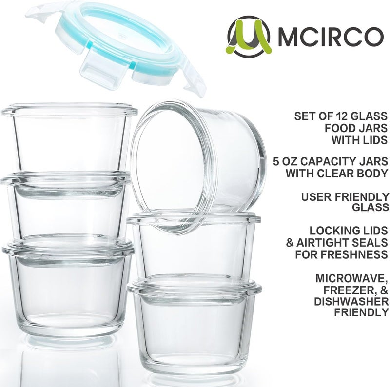 M MCIRCO [12-Pack, 5oz]Mini Glass Food Storage Containers, Small Glass Jars with BPA-Free Locking Lids, Food containers, Airtight, Freezer, Microwave, Oven & Dishwasher Friendly - Image 4