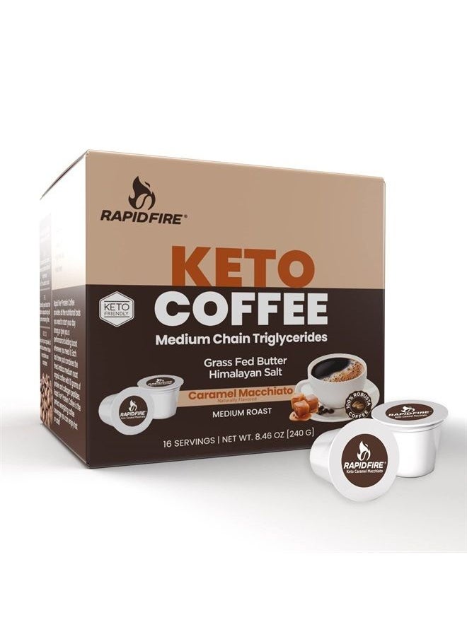 Rapid Fire - Rapidfire Caramel Macchiato Ketogenic High Performance Keto Coffee Pods, Supports Energy & Metabolism, Weight Loss Diet, Single Serve K Cup, Brown, 16 Count (Packaging May Vary) - Image 1