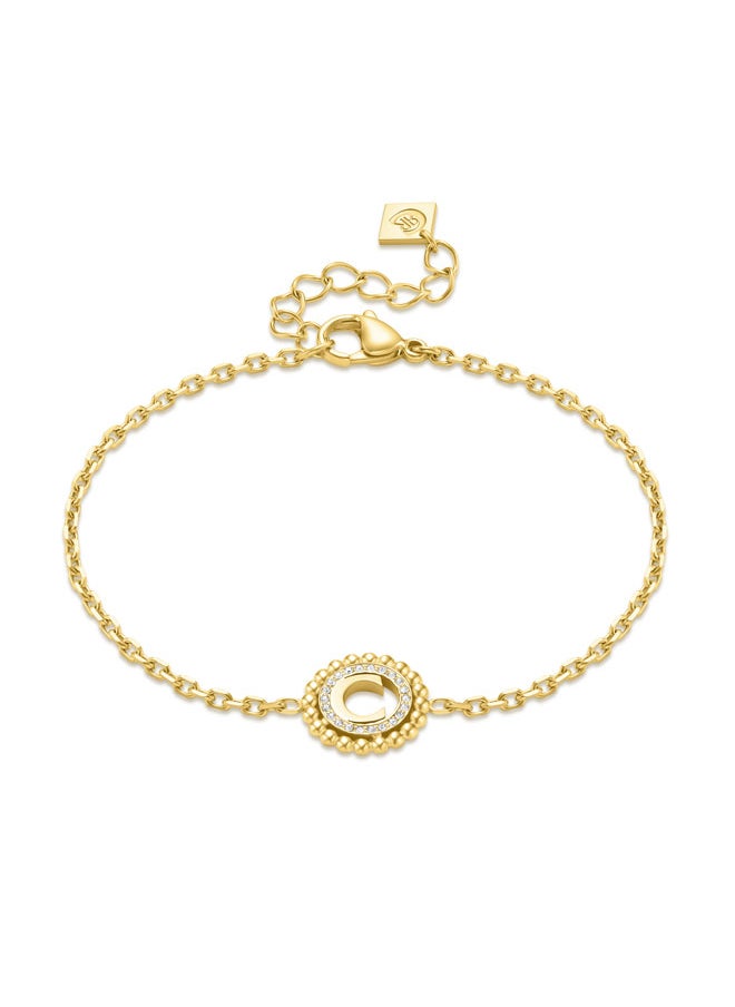 CERRUTI 1881 Bianca Gold Plated Crystal Studded 'C' Charm with Beaded Bracelet for Women  - Image 1