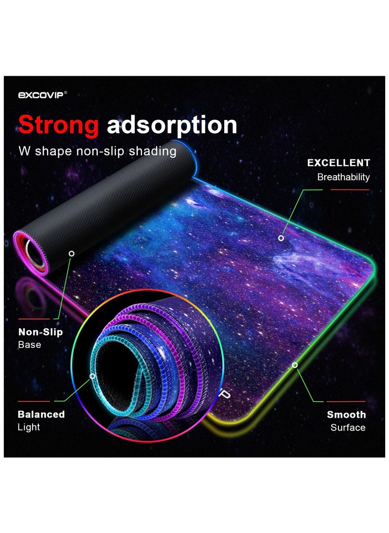 excovip RGB Gaming Mouse Pad, 14 Modes Extended Large Table Desk Mat Led Mousepad for PC Computer MacBook Keyboard Mat Anti-Slip (Starry Sky 800x300mm)  - Image 3