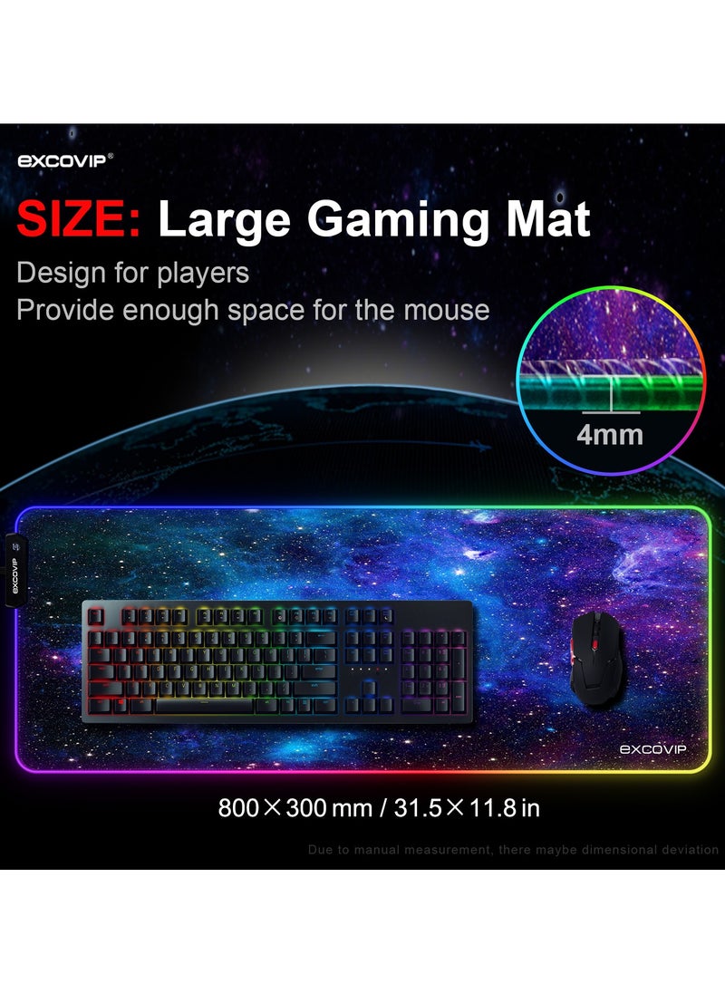 excovip - RGB Gaming Mouse Pad, 14 Modes Extended Large Table Desk Mat Led Mousepad for PC Computer MacBook Keyboard Mat Anti-Slip (Starry Sky 800x300mm) - Image 1