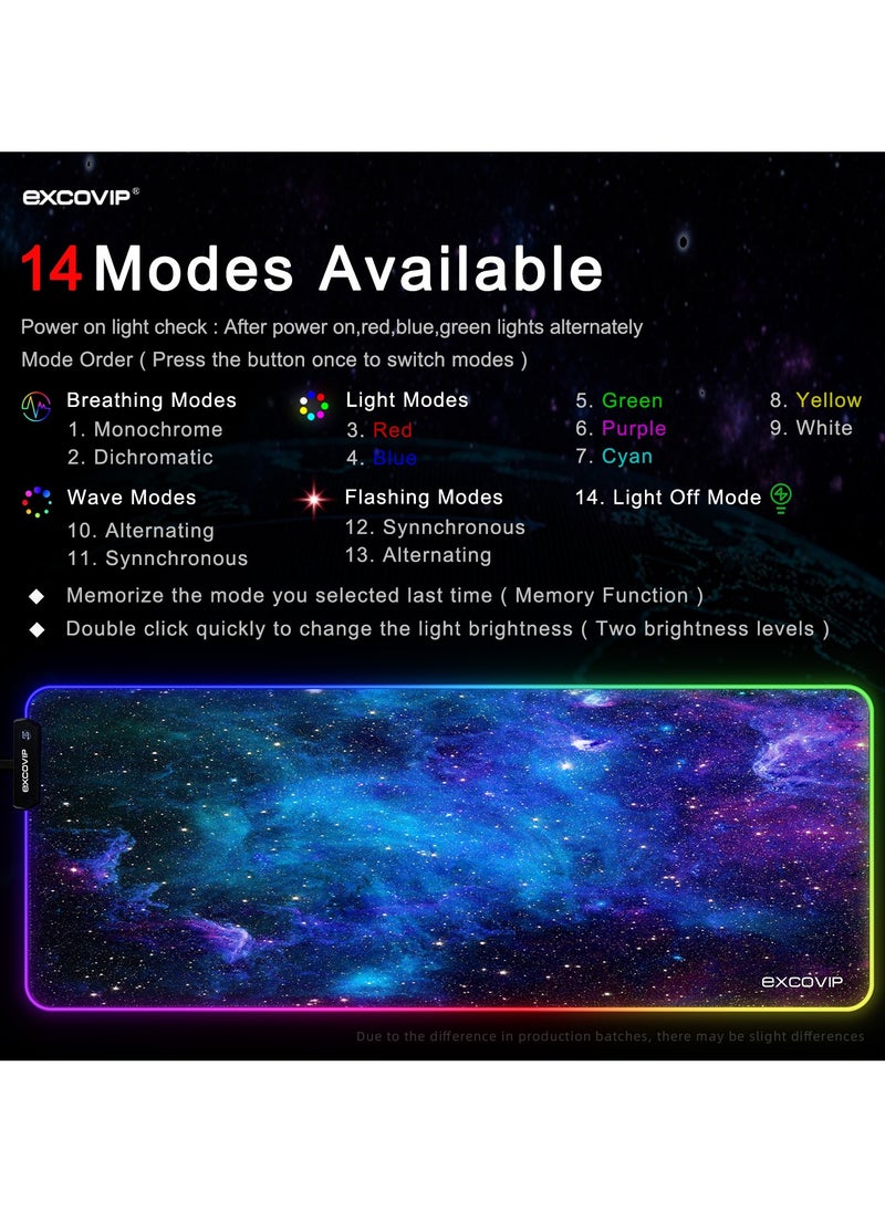 excovip - RGB Gaming Mouse Pad, 14 Modes Extended Large Table Desk Mat Led Mousepad for PC Computer MacBook Keyboard Mat Anti-Slip (Starry Sky 800x300mm) - Image 1