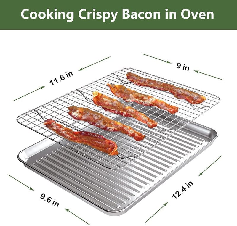 Rottay صينية خبز ربع مع مجموعة رف سلكي [2 صواني + 2 رفوف]، صينية بسكويت من الفولاذ المقاوم للصدأ للفرن، مقاومة للحرب وذات متانة عالية وخالية من الصدأ، الحجم 12 × 10 × 1 بوصة - Image 3