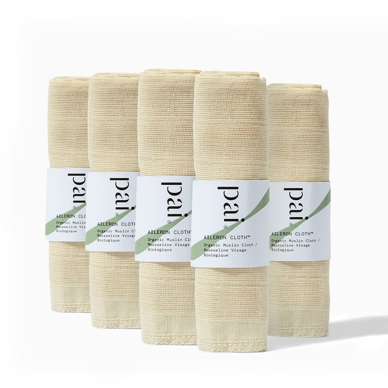Pai Skincare  The Aileron Exfoliating Organic Muslin Cloth  Natural Vegan Sensitive Skincare 5 Pack