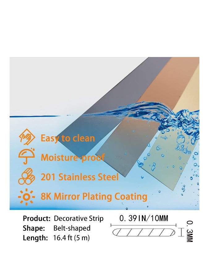 Generic - Stainless Steel Wall Molding Trim Peel and Stick, Flexible Self-Adhesive Metal Trim for Ceiling, Mirror Frame and More, Mirror-Like Finish Metallized Black - Image 1