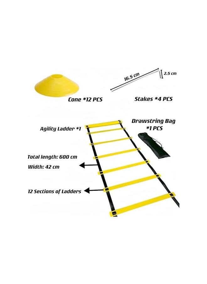 PROMASS Speed Agility Training Kit Agility Ladder 12 Rungs With Carrying Bag 12 Cones, Improve Footwork And Athletic Performance Balance Training, Premium Set For Soccer Football Boxing  - Image 1