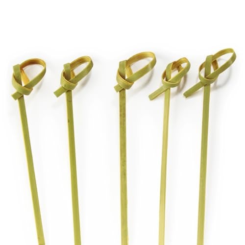 BambooMN 2.6" Bamboo Green Knot Food and Cocktail Skewer Picks - 300 Pieces - Image 1