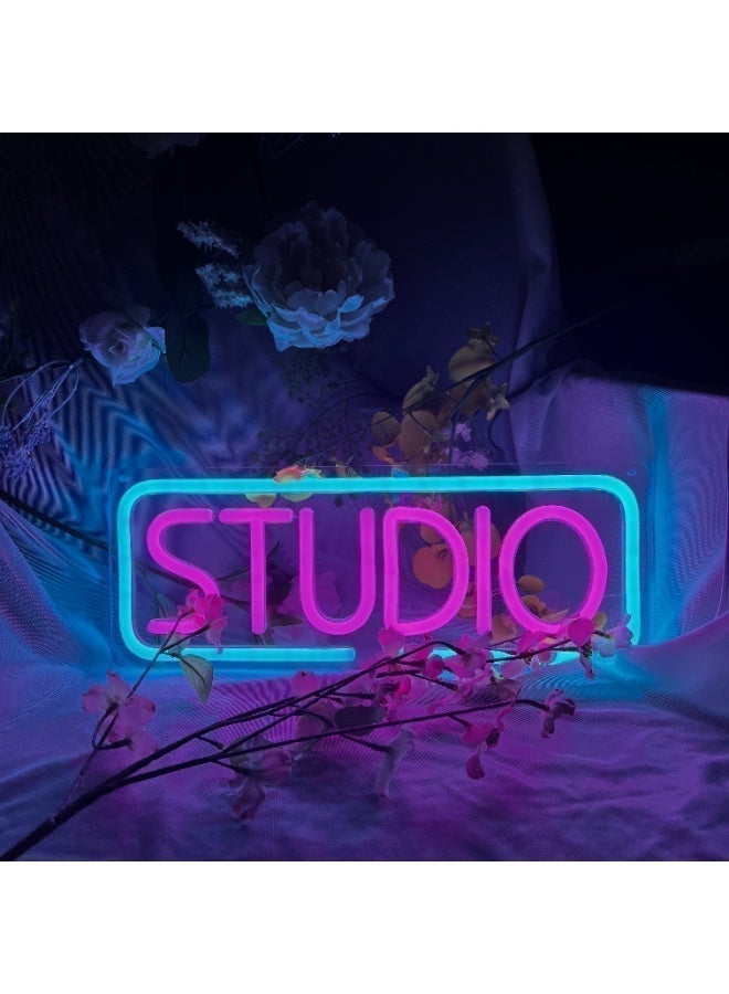 Pink & Blue STUDIO LED Neon Sign, USB Powered Acrylic Wall Decor Neon Light for Photography Studio Live Streaming Podcast Room Beauty Salon Office Home Study Creative Space, Ideal Gift for Creators Entrepreneurs - Image 3