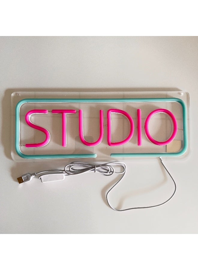 Pink & Blue STUDIO LED Neon Sign, USB Powered Acrylic Wall Decor Neon Light for Photography Studio Live Streaming Podcast Room Beauty Salon Office Home Study Creative Space, Ideal Gift for Creators Entrepreneurs - Image 2