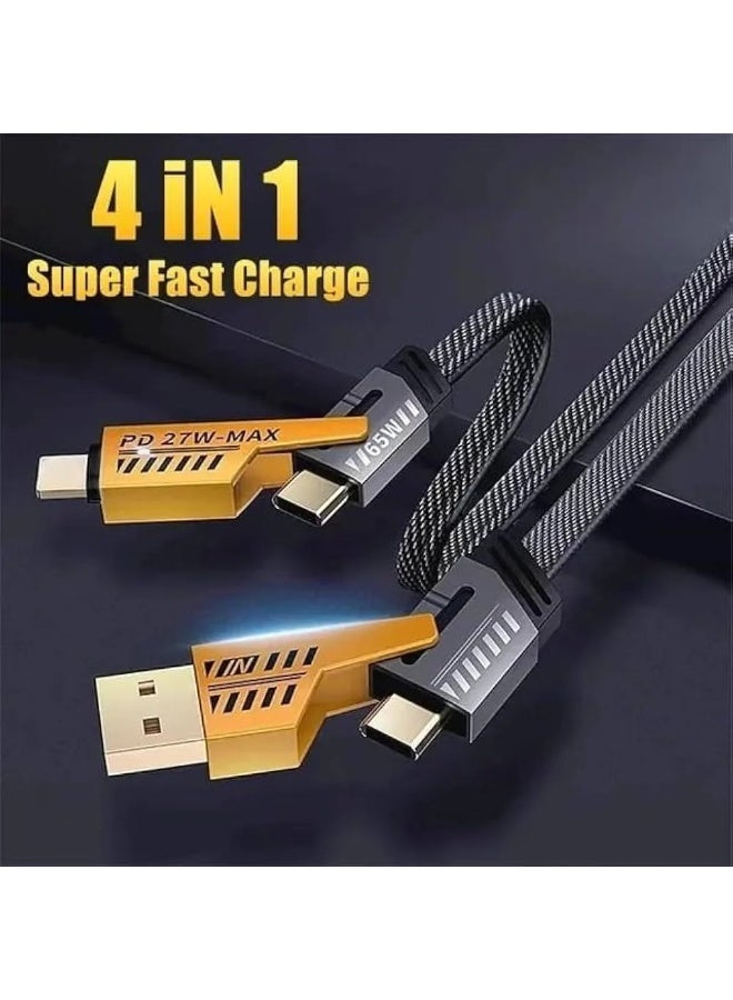 كابل بيانات بتصميم 4 في 1، قدرة تصل إلى 65 واط (Type-C) و27 واط (Lightning)، يدعم الشحن السريع ونقل البيانات بكفاءة عالية، عملي لجميع الهواتف . - Image 2