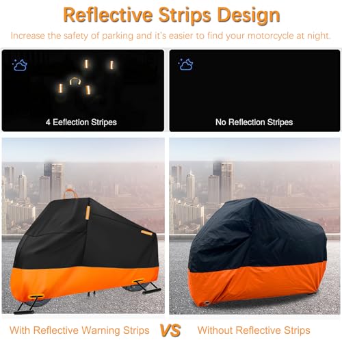 INEZARI Motorcycle Cover Waterproof Outdoor, 300D Heavy Duty Motorcycle Cover for Harley Davidson Electra Glide Ultra Limited CVO Road Street Glide Gold Wing, All Seasons Protection Fits up to 116" - Image 4