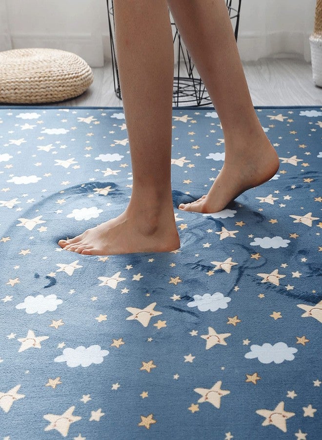 Loartee Coral Velvet Area Rug - 1" Thick Memory Foam Baby Play Mat, Washable Toddler Carpet, Home Decor for Living Room, Nursery, Kids Bedroom, Starry Blue, 4'11"x4'11" - Image 4