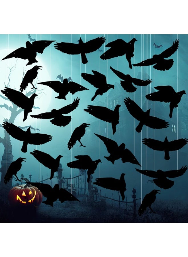 جورونب 18 قطعة من زينة الغراب المعلقة في الهواء الطلق لحفلات الهالوين، زينة غراب كبيرة متوهجة في الظلام للتعليق في شرفة الشجرة والفناء - Image 1