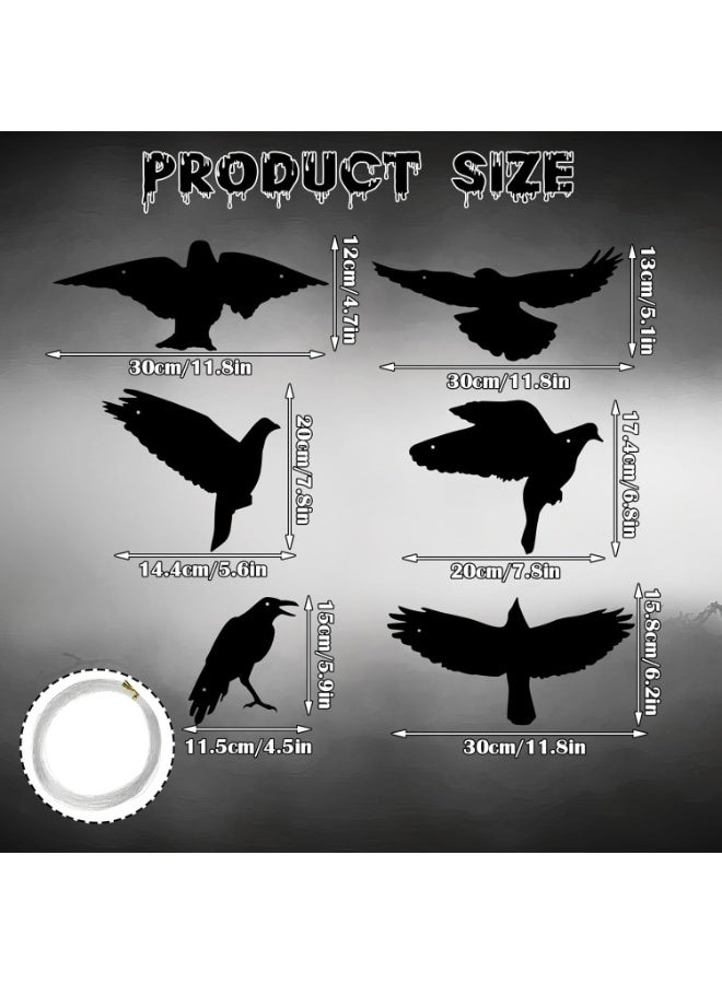 جورونب 18 قطعة من زينة الغراب المعلقة في الهواء الطلق لحفلات الهالوين، زينة غراب كبيرة متوهجة في الظلام للتعليق في شرفة الشجرة والفناء - Image 2