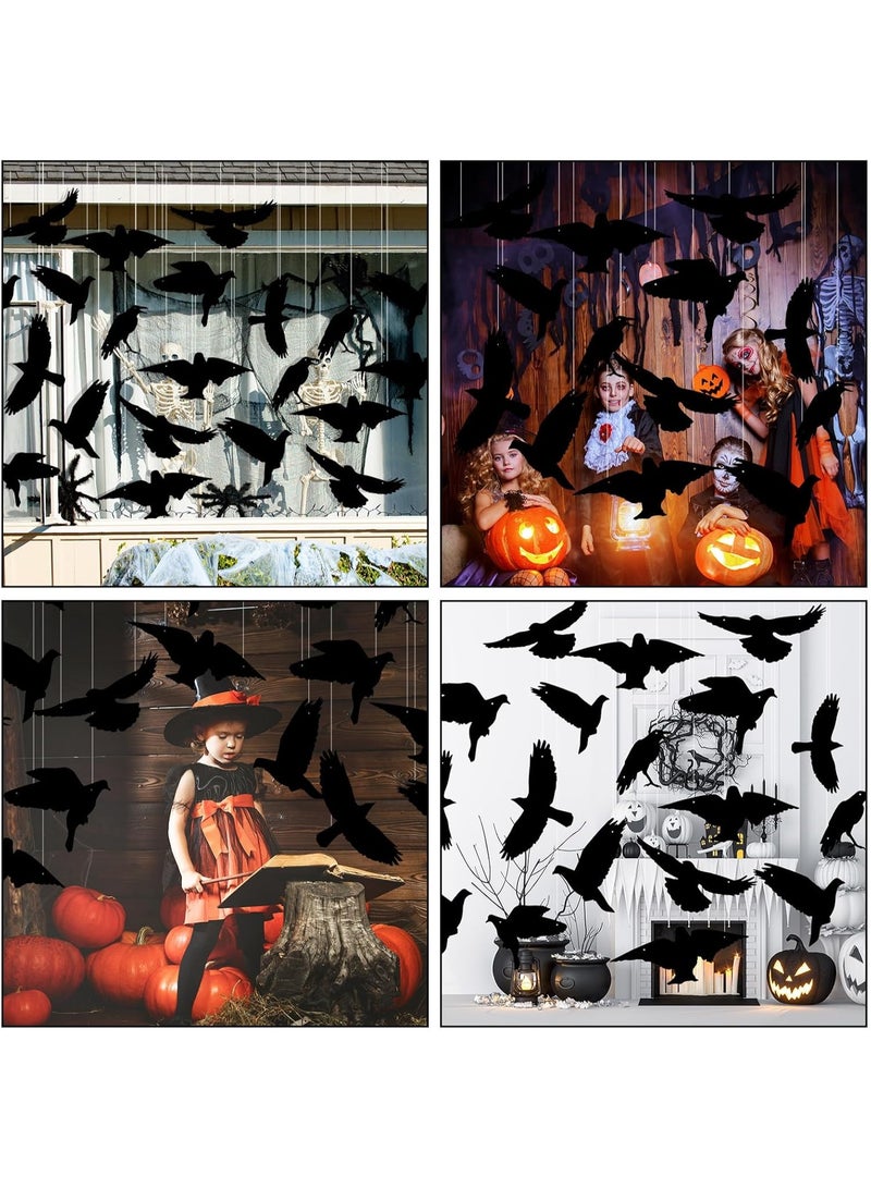 جورونب 18 قطعة من زينة الغراب المعلقة في الهواء الطلق لحفلات الهالوين، زينة غراب كبيرة متوهجة في الظلام للتعليق في شرفة الشجرة والفناء - Image 4