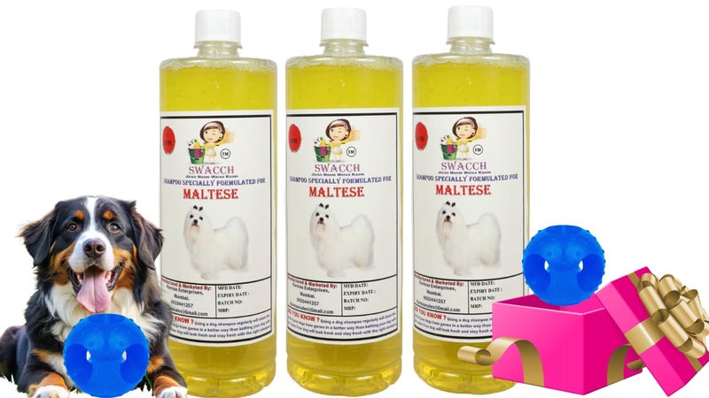 swacch Pet Shampoo | Puppy Safe Shampoo | PH Balanced | Ditch to Itch for Maltese Dog Shampoo 3 Litre (Lemon) + Goofy Ball Chew Toy Combo Pack - Image 1