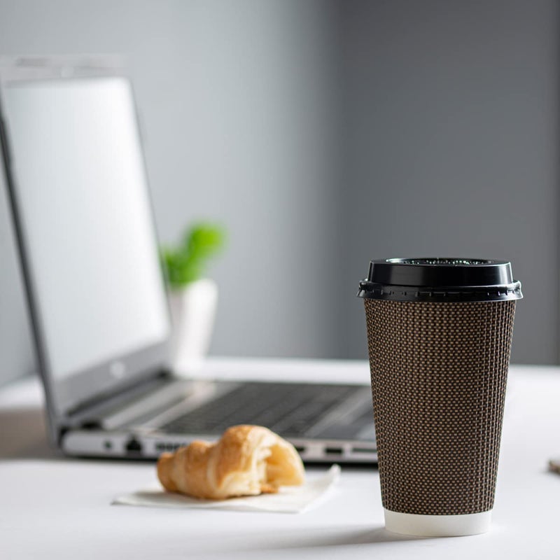 GUSTO [100 Count] Disposable Plastic Dome Lids for 10, 12, 16, & 20 oz. Paper Hot Coffee Cup - Black (Formerly Comfy Package) - Image 5