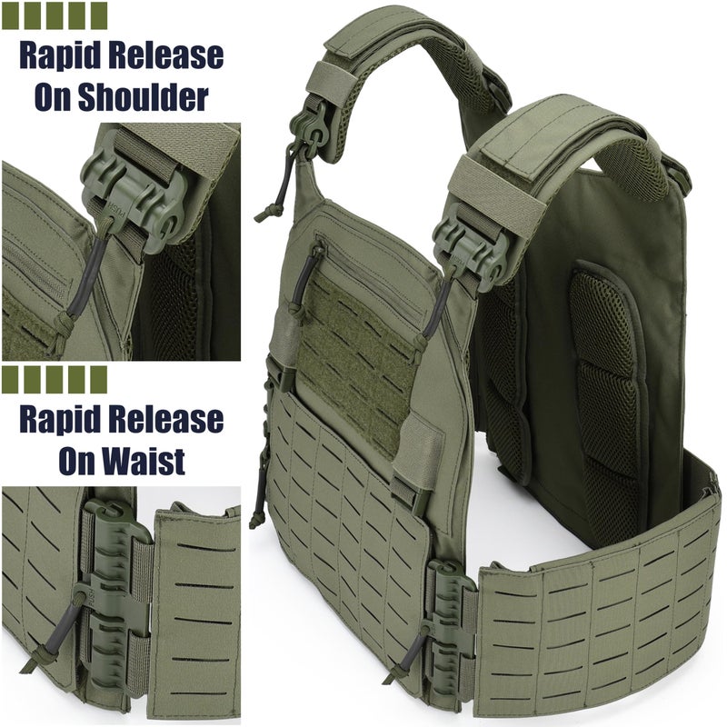 DEYACE Tactical Quick Release Vest for Men, Fully Adjustable Plate Carriers Vest with Breathable 3D Mesh Liner - Image 2