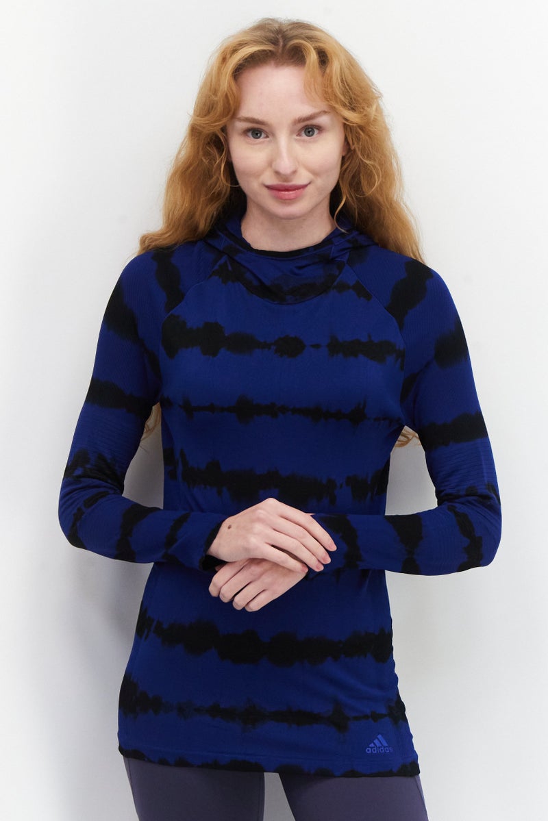 Adidas ملابس رياضية نسائية بأكمام طويلة مناسبة، هوديز، أزرق/أسود - Image 1