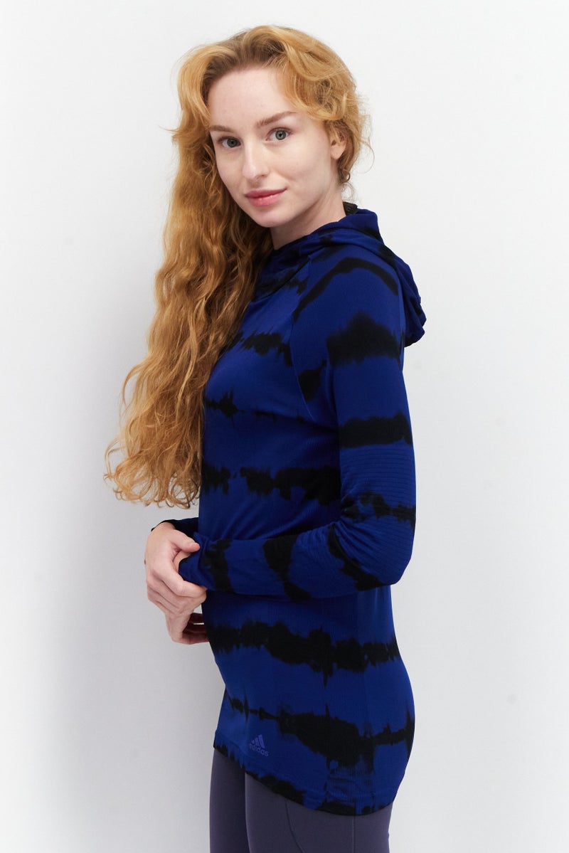 Adidas ملابس رياضية نسائية بأكمام طويلة مناسبة، هوديز، أزرق/أسود - Image 4