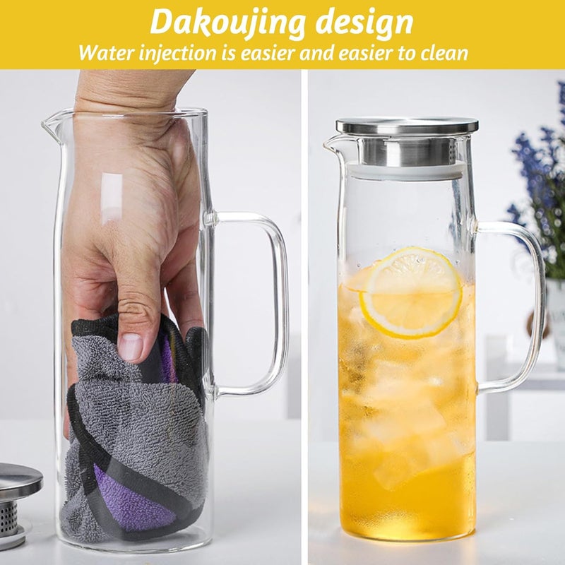 BLLREMIPSUR 1.5 L Glass Pitcher with Lid and Spout, Cold or Hot Water Drinking Jug for Homemade Iced Tea and Juice - Image 4