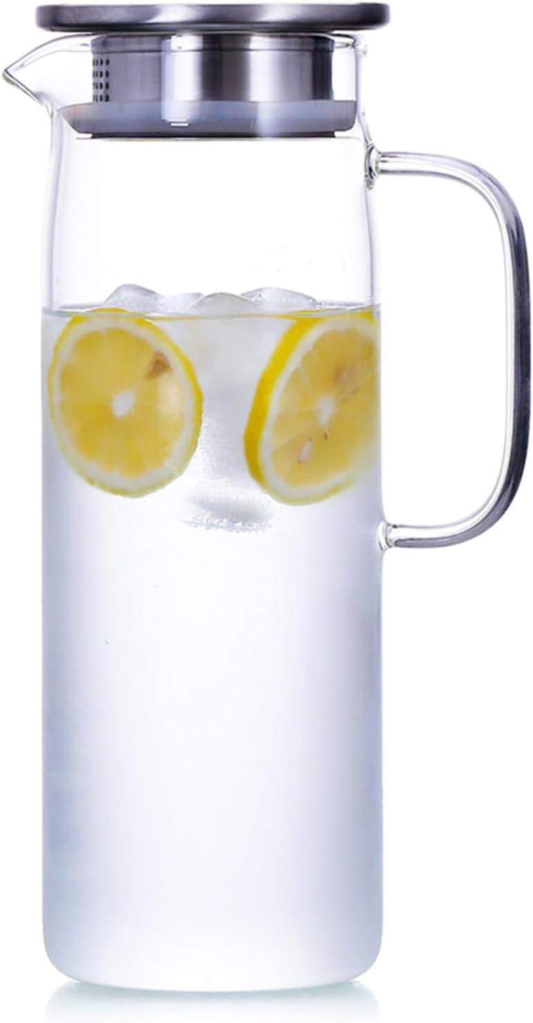BLLREMIPSUR 1.5 L Glass Pitcher with Lid and Spout, Cold or Hot Water Drinking Jug for Homemade Iced Tea and Juice - Image 1