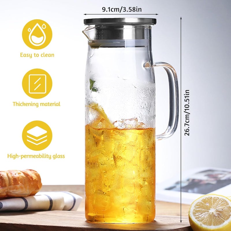 BLLREMIPSUR 1.5 L Glass Pitcher with Lid and Spout, Cold or Hot Water Drinking Jug for Homemade Iced Tea and Juice - Image 2