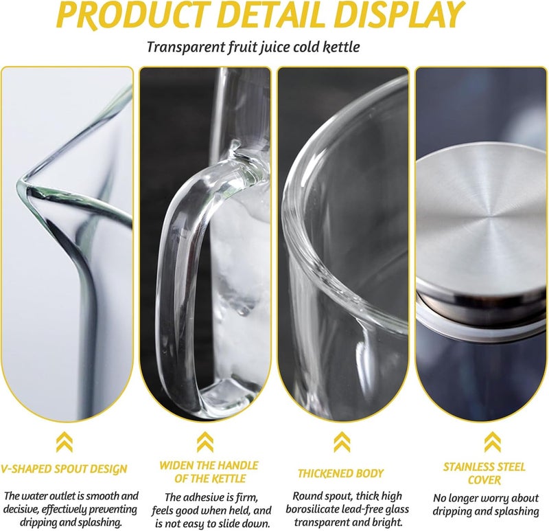 BLLREMIPSUR 1.5 L Glass Pitcher with Lid and Spout, Cold or Hot Water Drinking Jug for Homemade Iced Tea and Juice - Image 3