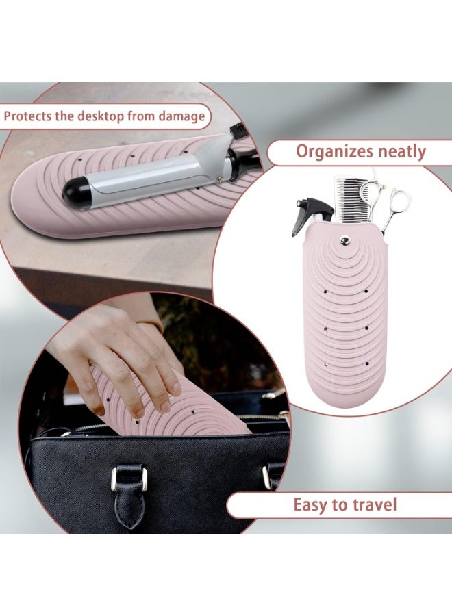 حقيبة حصيرة سيليكون مقاومة للحرارة، لأدوات تصفيف الشعر، ومكواة التجعيد والفرد، غطاء سفر غير قابل للانزلاق، وسادة فرد شعر محمولة صغيرة، لتخزين مكواة التجعيد، مموج ساخن (وردي) - Image 4