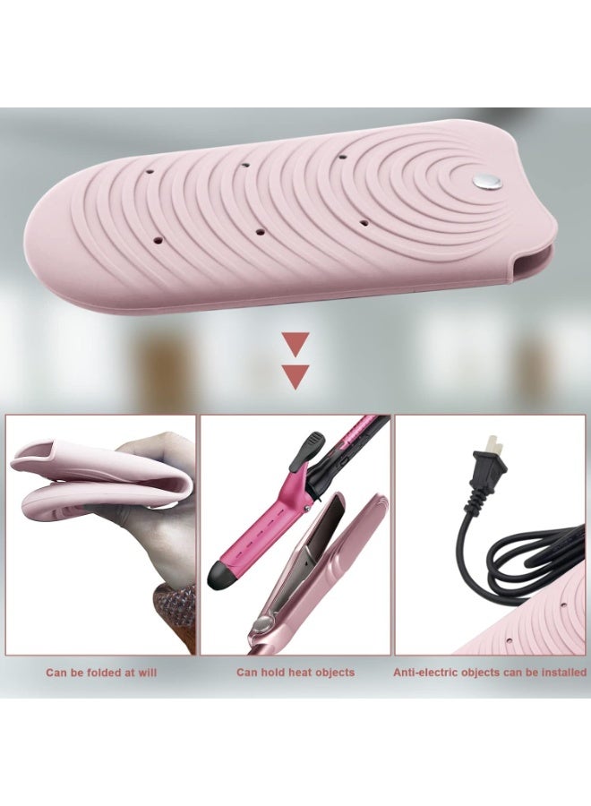 حقيبة حصيرة سيليكون مقاومة للحرارة، لأدوات تصفيف الشعر، ومكواة التجعيد والفرد، غطاء سفر غير قابل للانزلاق، وسادة فرد شعر محمولة صغيرة، لتخزين مكواة التجعيد، مموج ساخن (وردي) - Image 5