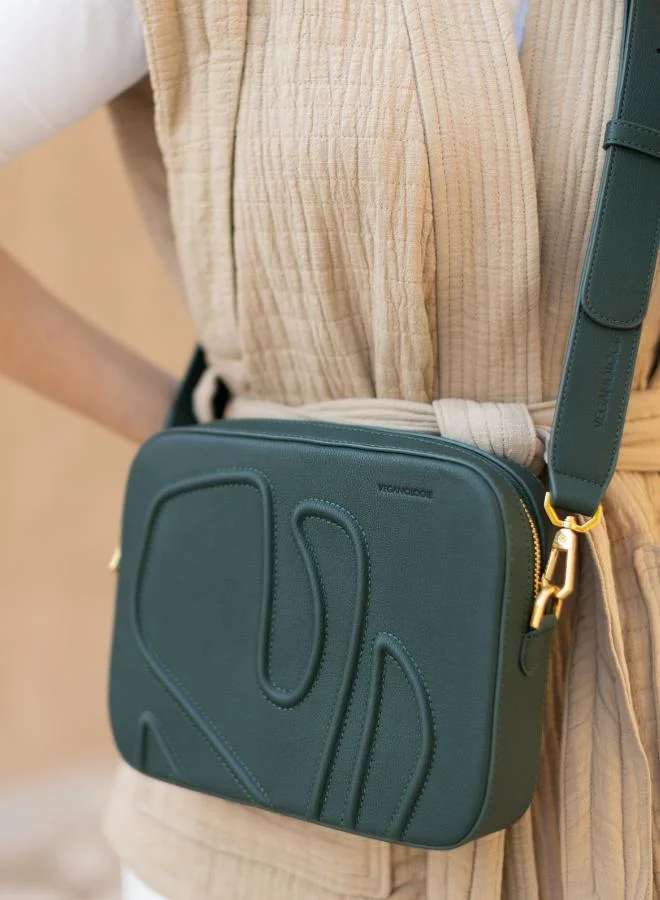 Veganologie Maze Crossbody Bag in Green Made from 1.5 Bamboo Stems (with Gold Hardware)