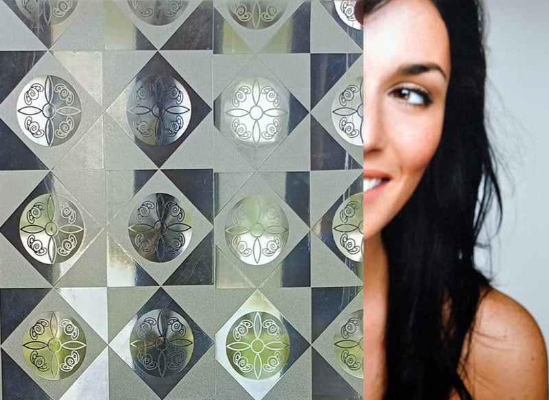 SIA VENDORS? 3D Multiple Window Privacy Film Frosted Removable Glass Door Film for Bathroom Home Office Static Cling Heat Control Window Decals Window Stickers (12 X 48 INCHES, Rangoli Flower) - Image 1
