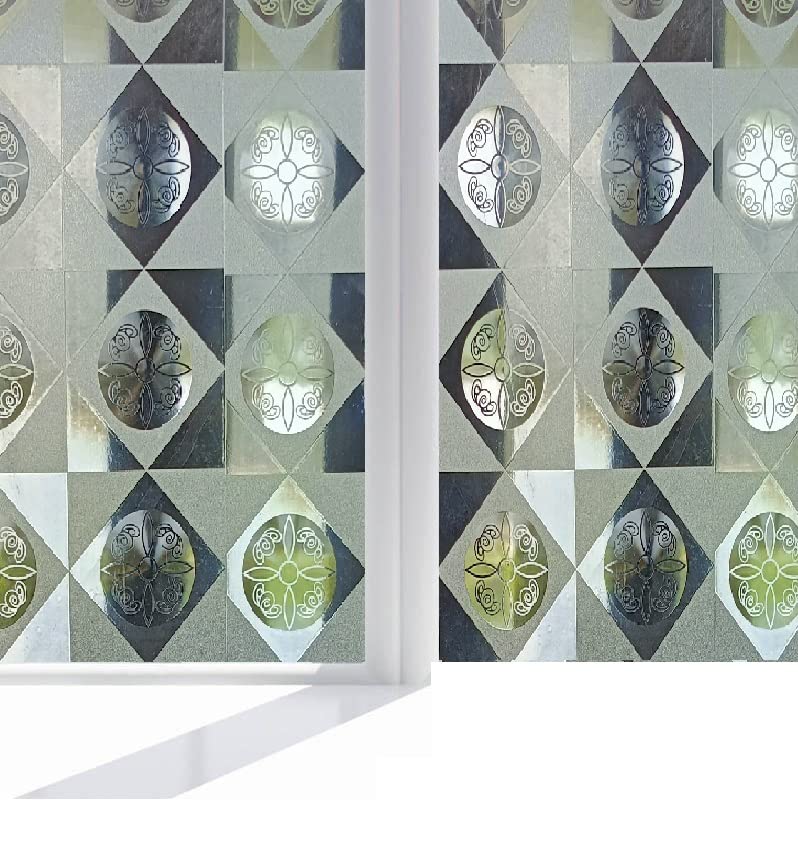 SIA VENDORS? 3D Multiple Window Privacy Film Frosted Removable Glass Door Film for Bathroom Home Office Static Cling Heat Control Window Decals Window Stickers (12 X 48 INCHES, Rangoli Flower) - Image 2