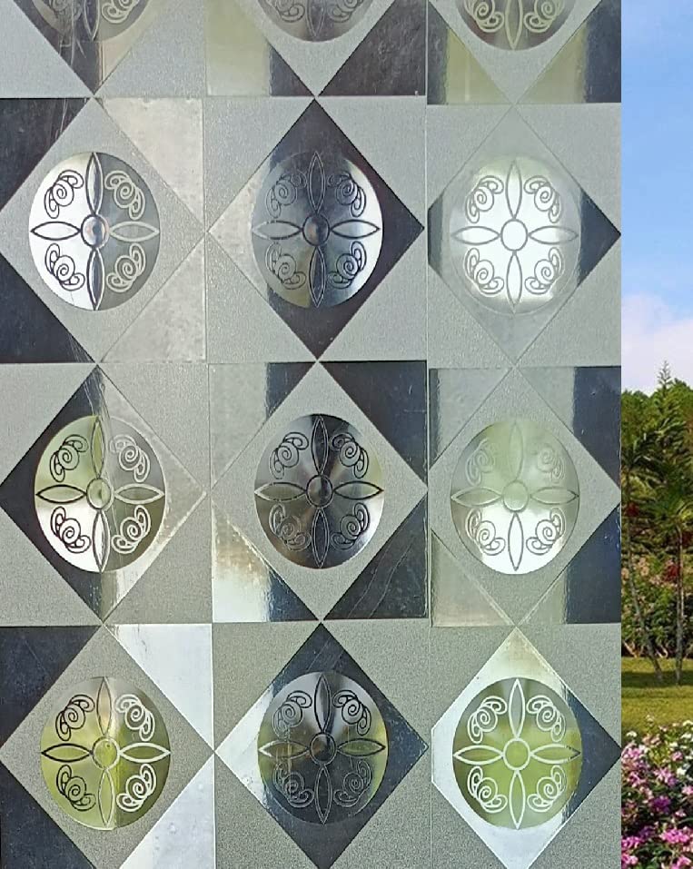 SIA VENDORS? 3D Multiple Window Privacy Film Frosted Removable Glass Door Film for Bathroom Home Office Static Cling Heat Control Window Decals Window Stickers (12 X 48 INCHES, Rangoli Flower) - Image 3