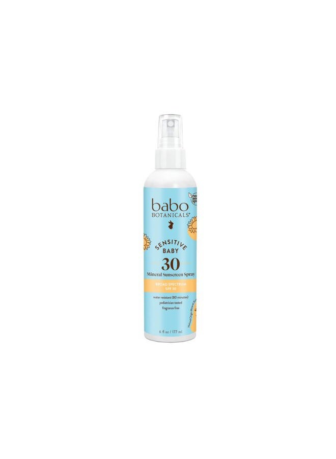 Babo Botanicals Baby Skin Mineral Sunscreen Spray SPF 30 with 100% Zinc Oxide Active, Water-Resistant, Unscented, 6 Fl Oz  - Image 1