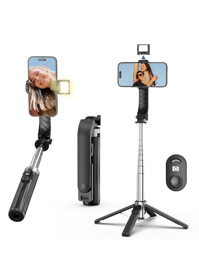 40 Selfie Stick Tripod with LED Fill Light Extendable Travel Essential Phone Tripod Upgrade Cell Phone quadpods with Wireless Remote Portable Lightweight Phone Tripod for iPhone or Android Black
